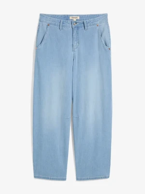 Dżinsy Balloon mid waist, cropped BonPrix niebieski