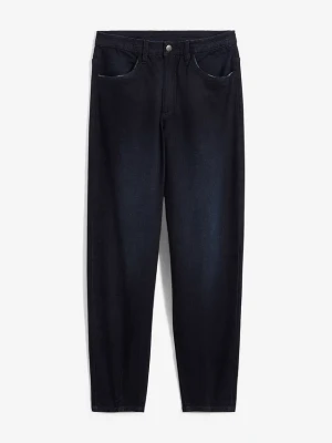 Dżinsy Barrel high waist, z wygodnym paskiem BonPrix niebieski