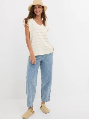 Dżinsy barrel, średni stan, z elastyczną gumą w talii bonprix