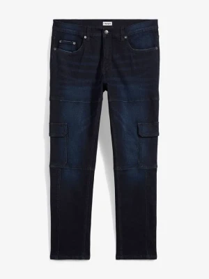 Jeansy bojówki slim fit, straight BonPrix niebieski