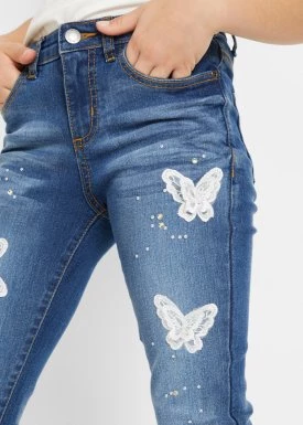 Dżinsy dziewczęce z aplikacją w kształcie motyli bonprix