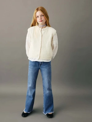 Dżinsy flare z postrzępionym dołem średni niebieski - Dzieci - - MANGO KIDS