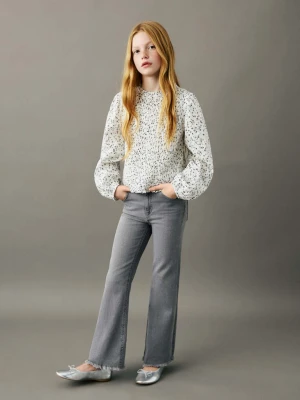 Dżinsy flare z postrzępionym dołem szary denim - Dzieci - - MANGO KIDS