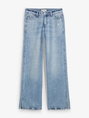 Dżinsy Loose Straight, mid waist, low stretch BonPrix niebieski