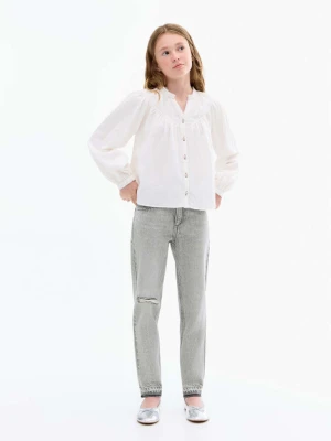 Dżinsy mom fit z ozdobnymi rozdarciami szary denim - Dzieci - - MANGO KIDS