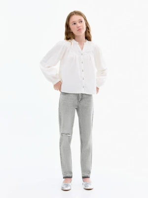 Dżinsy mom fit z ozdobnymi rozdarciami szary denim - Dzieci - - MANGO KIDS