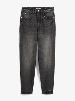 Dżinsy mom, high waist, low stretch, cropped BonPrix czarny