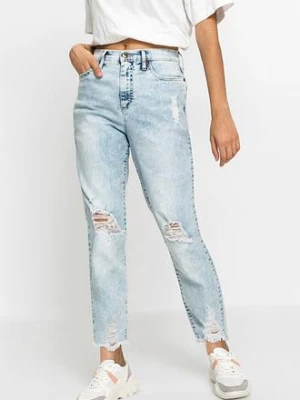 Dżinsy Mom high waist z ozdobnymi przetarciami bonprix