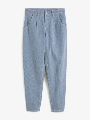 Dżinsy o baryłkowatym kroju w paski, mid waist BonPrix niebieski
