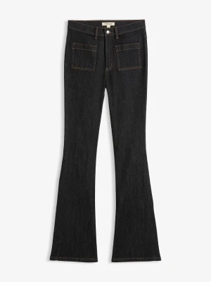 Dżinsy o kroju bootcut, high waist, z wygodnym pasem BonPrix czarny