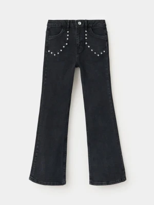Dżinsy o kroju flare z dżetami black denim - Dzieci - MANGO KIDS
