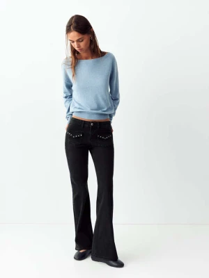 Dżinsy o kroju flare z dżetami black denim - Teen - MANGO TEEN