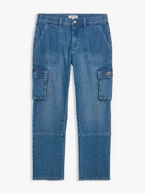 Dżinsy o kroju relaxed fit, straight, z kieszeniami cargo BonPrix niebieski