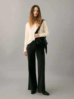 Dżinsy o niskim stanie z dżetami black denim - Teen - - MANGO TEEN