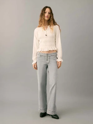 Dżinsy o niskim stanie z dżetami szary denim - Teen - - MANGO TEEN