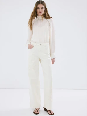 Dżinsy o prostym kroju z kwiatowym haftem kremowy / écru - Kobieta - - MANGO