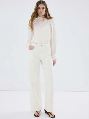 Dżinsy o prostym kroju z kwiatowym haftem kremowy / écru - Kobieta - - MANGO