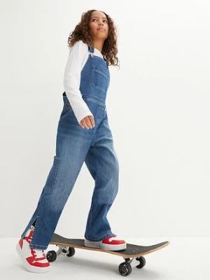 Dżinsy ogrodniczki wide leg bonprix