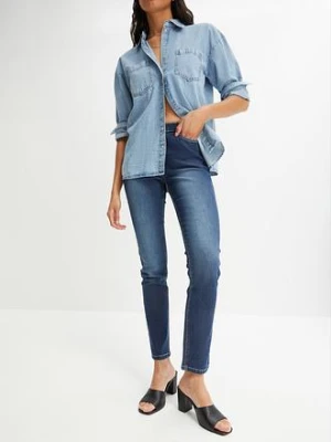 Dżinsy Skinny mid waist, z wygodnym paskiem BonPrix niebieski