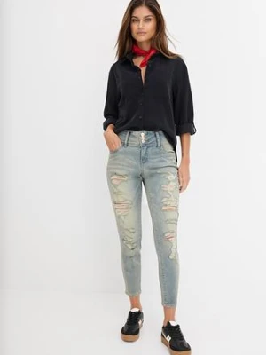 Dżinsy SKINNY z wysoką talią i ozdobnymi przetarciami bonprix