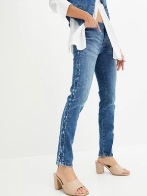 Dżinsy SKINNY ze stretchem, mid waist BonPrix niebieski