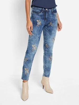 Dżinsy slim fit z kwiatowym haftem bonprix