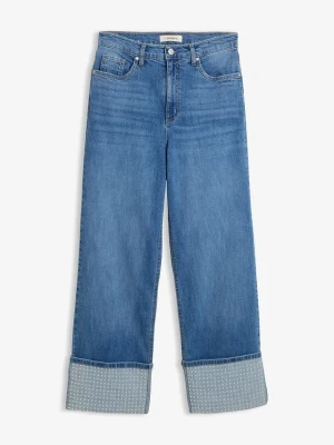Dżinsy straight, high waist z podwiniętymi nogawkami BonPrix niebieski