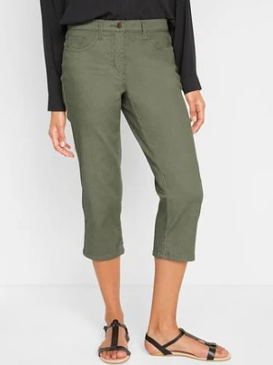Jeansy straight, mid waist, z wygodnym pasem, z mieszanki bawełny BonPrix zielony