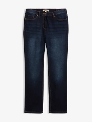 Dżinsy straight, mid waist, z wygodnym paskiem BonPrix niebieski
