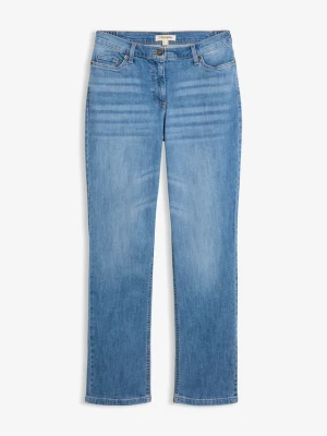 Dżinsy straight, mid waist, z wygodnym paskiem BonPrix niebieski