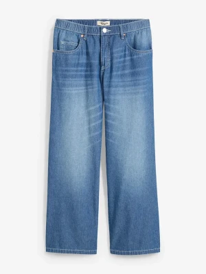 Dżinsy Straight, mid waist, z wygodnym paskiem, łów stretch, cropped BonPrix niebieski