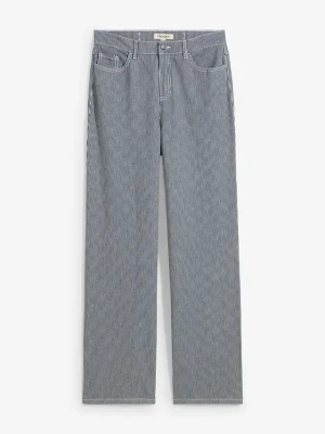 Dżinsy straight o luźnym kroju, high waist, w paski BonPrix niebieski