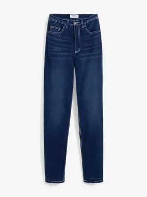 Dżinsy termiczne Straight, high waist BonPrix niebieski