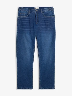 Jeansy termiczne ze stretchem relaxed fit z wygodnym pasem, prosta nogawka BonPrix niebieski