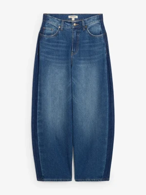 Dżinsy typu barrel, high waist, skrócona długość BonPrix niebieski
