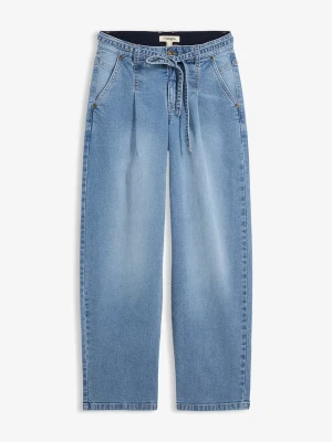 Dżinsy typu barrel, mid waist BonPrix niebieski