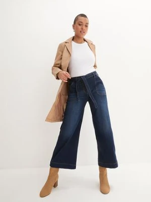Dżinsy  Wide Leg, high waist z wygodnym paskiem, cropped bonprix