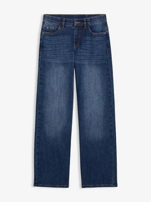 Jeansy wide leg, średni stan BonPrix niebieski