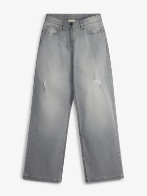 Dżinsy wide leg, mid waist BonPrix szary