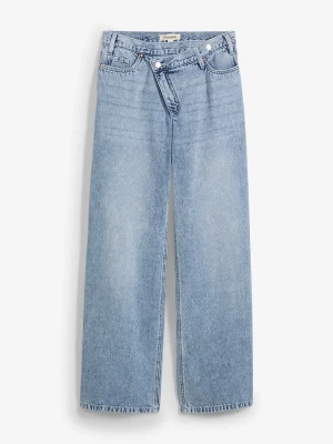 Dżinsy Wide Leg, mid waist, low stretch BonPrix niebieski