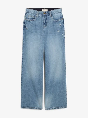 Dżinsy wide leg, mid waist, low stretch BonPrix niebieski