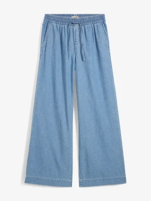 Dżinsy Wide Leg, mid waist, wygodny pasek BonPrix niebieski