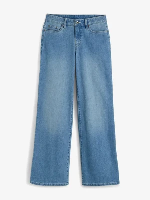 Dżinsy wide leg, mid waist, ze stretchem BonPrix niebieski