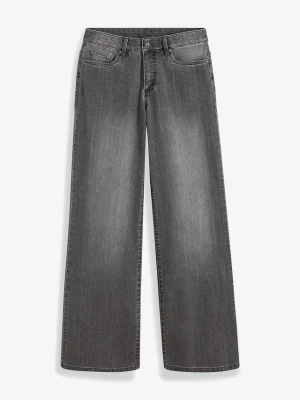 Dżinsy wide leg, mid waist, ze stretchem BonPrix szary