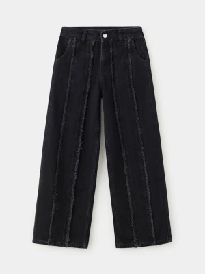 Dżinsy wide leg z frędzlami black denim - Dzieci - MANGO KIDS