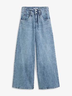 Dżinsy wide leg z wysokim stanem BonPrix niebieski
