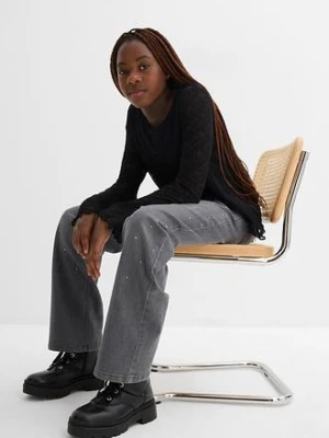 Dżinsy wide leg ze sztrasami, średni stan bonprix