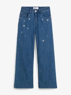 Dżinsy z haftem, Wide Leg BonPrix niebieski