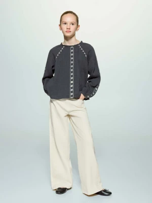 Dżinsy z haftem wzdłuż nogawki piaskowy - Dzieci - - MANGO KIDS