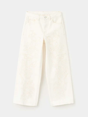 Dżinsy z kwiatowym haftem kremowy / écru - Dzieci - - MANGO KIDS